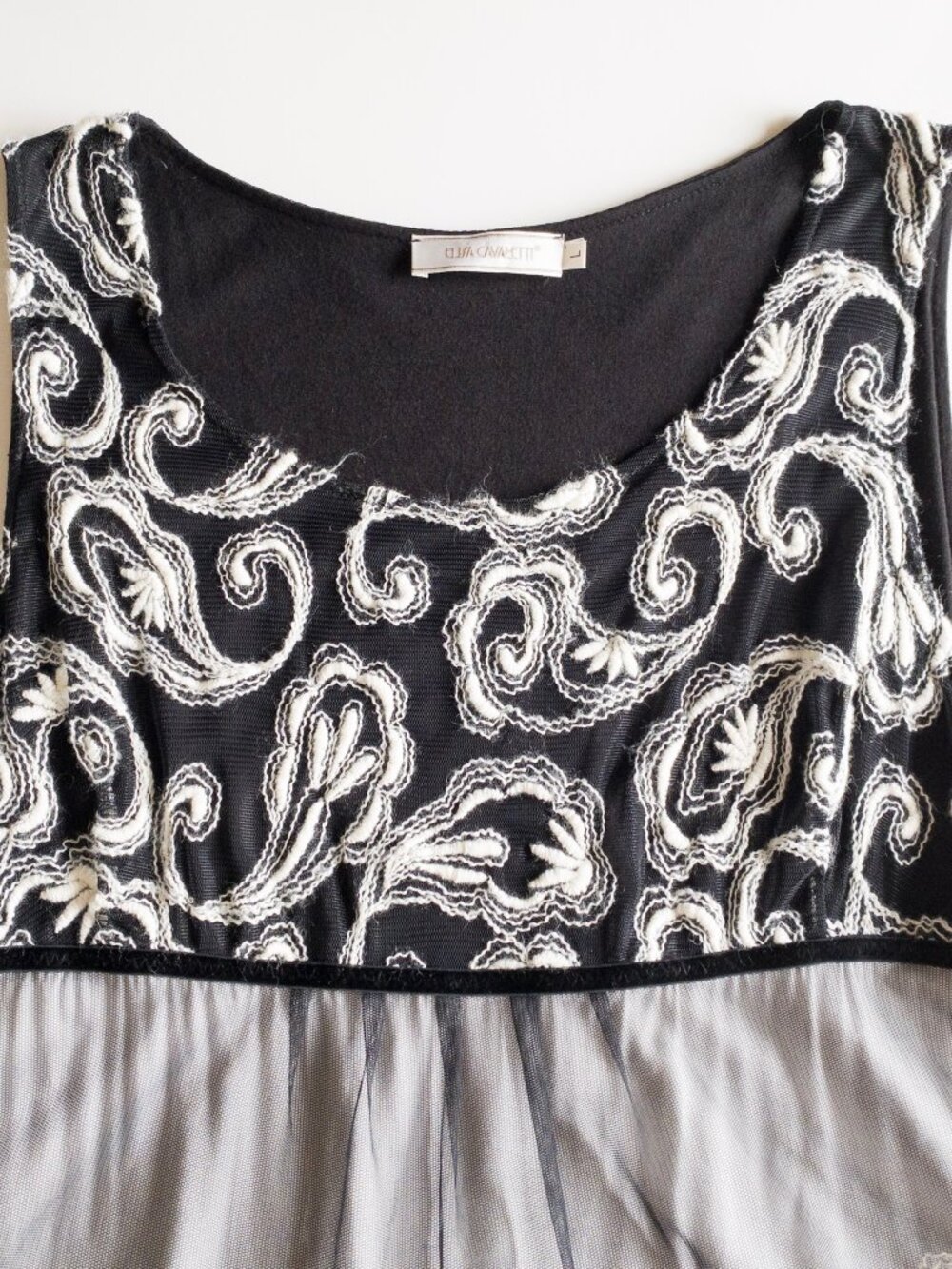 Elisa Cavaletti Italy Embroidered Mesh Layered Midi Dress Black White Size Large - Picture 5 of 9